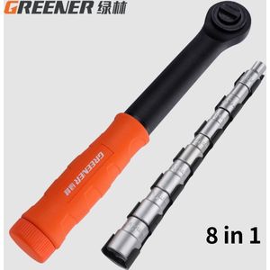 GREENER 8 in 1 Ratelset - Ratelsleutel - Ratel - Dopsleutels - 6mm/7mm/8mm/9mm/10mm/11mm/13mm - Dopsleutel - Ratel met draaiend handvat - Chroom-vanadiumstaal -  ¼