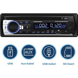 PROKING Autoradio - FM Radio - Bluetooth radio - Met Dubbele USB-poort - Voor alle Auto’s - Inclusief AUX - Handsfree bellen - Inclusief montageframe