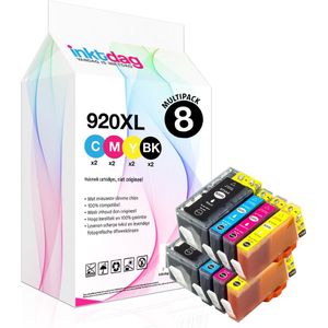 Inktdag Inktcartridge voor HP 920 XL cartridges, hp 920xl multipack zwart + kleur set 8 pak geschikt voor printers HP Officejet 6000 , 6500 , 6500 A , 6500 A Plus , 7000 , 7500 A , Pro 6000