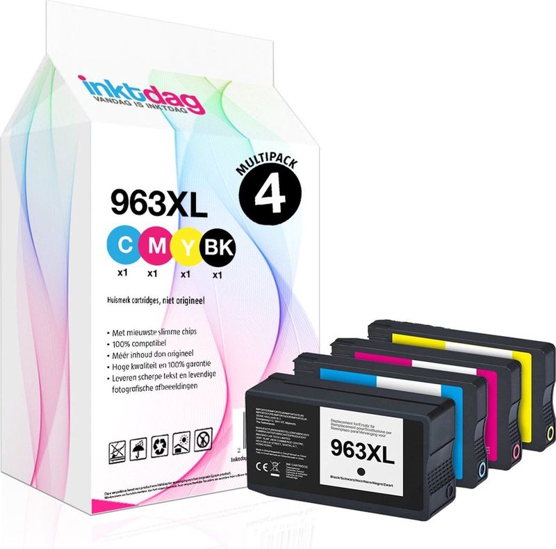 Inktdag inktcartridge voor HP 963XL inktcartridges multipack, hp 963 xl inktcartridges van 4 kleuren (1*BK, C, M en Y) voor HP OfficeJet Pro 9010, 9014, 9012, 9020, 9025, 9015, 9016, 9019, 9022, 9018 Printer