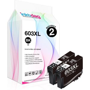 Inktdag huismerk inktcartridges DuoPack voor Epson 603XL/ Epson 603 | 2X Zwart voor Epson Expression Home XP-2100, XP-2105, XP-3100, XP-3105, XP-4100, XP-4105, Epson WorkForce WF-2810 DWF, WF-2830 DWF, WF-2850 DWF