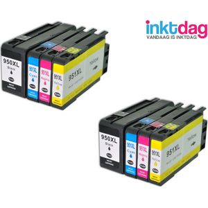 Inktdag inktcartridge voor HP 950XL / HP 951XL multipack, HP 950/ HP 951, hp 950xl 951xl inktcartridge 8 packmultipack geschikt voor HP OfficeJet PRO 8100, 8600, 8600 Plus, 8610, 8615, 8620, 8630, 8640, 8660 (Mét chip)