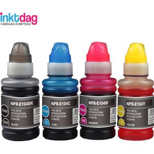 Inktdag huismerk inkt - Epson Ecotank 104 - Zwart en kleur - 70ML ET-2700, ET-2712, ET-2714, ET-2715, ET-2720, ET-2721, ET-2726, ET-2810, ET-2812, ET-2814, ET-2815, ET-2820, ET-2825, ET-4700, ET-4800