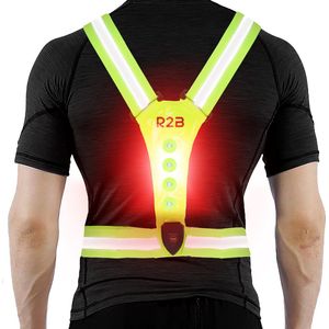 R2B Hardloopvest met Verlichting - Hardloopvest Oplaadbaar - USB-C kabel - Hardloop Verlichting aan Voor- en Achterkant - Reflecterend Running Vest - Hardloophesje - Neongeel