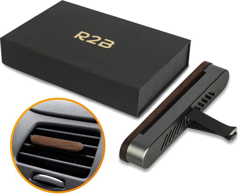 R2B - Autoparfum - Grijs - Walnoothout - Incl. Set van 2 Geuren - Hervulbaar