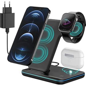 SAMMIT 3-in-1 Draadloze Oplader 15W - Docking Station - Voor iPhone, iWatch & AirPods - Galaxy Buds - Apple - Samsung – Android