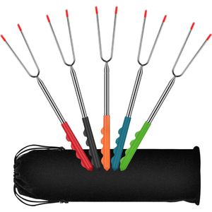 Uitschuifbare barbeque spiezen (5x) | 25cm tot 86cm | Grillspiezen - Vleespennen - vleesspies - vleesvork | Marshmallow spiesen) | BBQ accessoires - kampvuur sticks | Enjoy Life!