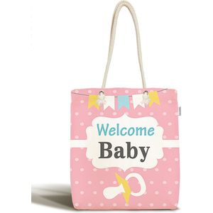 Schoudertas dames met rits - Babytas - Welcome baby - Canvas 45x50 - Strandtas - Shopper tas - Dames tassen - Zomer - Hobby