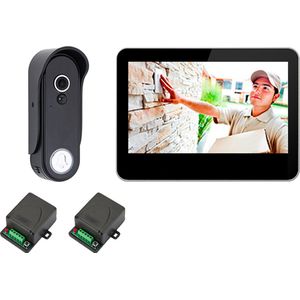 Doorsafe 4651 + Voeding | HD draadloze camera deurbel | 7″ touchscherm | Draadloos, langer bereik (868Mhz) | Deurbel op stroom / uitneembare 5000mAh accu | HD beeld | Duplex audio | PIR bewegingssensor | Draadloze unlock & gong module | 32Gb