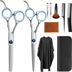 YUBBI™ Professionele Kappersschaar Set - 10 delig - Knipschaar - Coupeschaar - Uitdunschaar - Snijkam - Kapmantel - Zilver