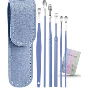 6 Delige Oorsmeer Verwijderaar Set - Milieuvriendelijk – Spiraalvormig - Oorreiniger - RVS Ear Cleaner - Blauw