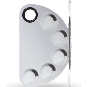 Professioneel Mixing Palette - Inclusief Spatula - Voor Make Up - Nail Art - Nagellak - Gellak - RVS - Zilver