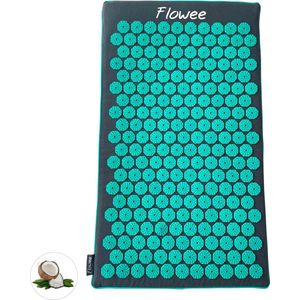Flowee Spijkermat ECO - Grijs met zeegroen - Vulling Kokosvezels - 77x45 cm - Acupressuur Mat - Spijkerbed - Acupunctuur - Shakti Massage - Vijf jaar Garantie