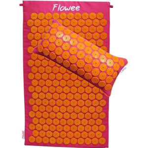 Flowee Spijkermat & spijkerkussen SET - Fuchsia met oranje (77x45+22x44cm) - Acupressuur Mat - Spijkerbed - Acupunctuur - Shakti Massage