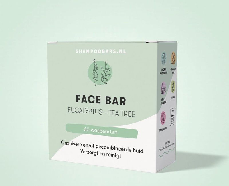 Face Bar Eucalyptus - Tea Tree | Handgemaakt in Nederland | Crueltyfree | 100% biologisch afbreekbare verpakking