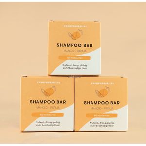 3x Shampoo Bar Mango Papaja bundel | Handgemaakt in Nederland | 100% biologisch afbreekbare verpakking