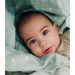 Pure Baby Love - luxe swaddle / hydrofiele doek XL - 120x120 - Jade groen druppels