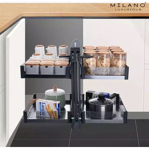 Milano Luxurious® Magic Corner - Hoek Keukenkast Organizer- Uitschuiflades - 4 plateaus, 2 levels - 48 x 87 x 58 cm - deurbreedte 40 cm – antraciet