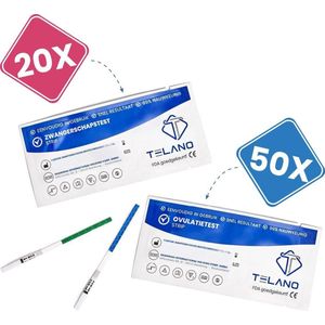 Telano 50x Ovulatietest + 20x Zwangerschapstest Extra Vroeg Set - Ovulatiekalender - Dipstick - Strip