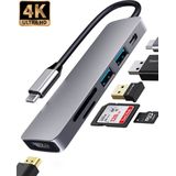 Nuvance - USB C Hub 3.0 – 6 Poorten - USB Splitter - USB C naar HDMI - USB Hub 3.0 - Docking Station Laptop - Micro SD Card Reader - HDMI 4K