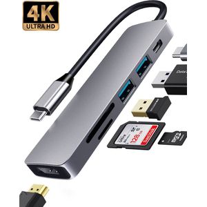 Nuvance - USB C Hub 3.0 – 6 Poorten - USB Splitter - USB C naar HDMI - USB Hub 3.0 - Docking Station Laptop - Micro SD Card Reader - HDMI 4K