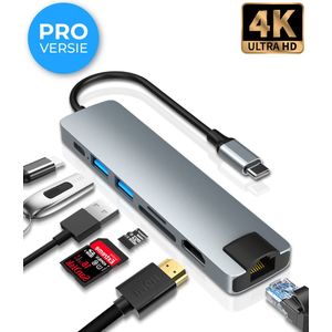 Nuvance, USB C Hub 3.0, 7 Poorten, USB Splitter, Ethernet aansluiting, USB C Dock, USB C naar HDMI, Micro SD Card Reader USB C, Grijs
