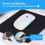 Nuvance - Draadloze Muis LED - Bluetooth - Ergonomisch - Laptop en gaming - Draadloos - Wit