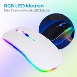 Nuvance - Draadloze Muis LED - Bluetooth - Ergonomisch - Laptop en gaming - Draadloos - Wit