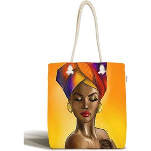 Schoudertas dames met rits - Afrikaanse vrouw - Canvas 45x50 - Strandtas - Shopper tas - Dames tassen - Zomer - Hobby