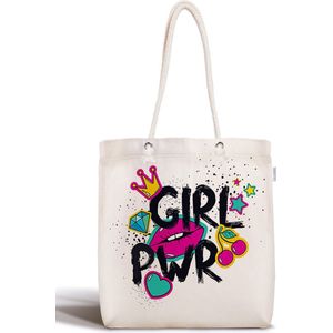 Schoudertas dames met rits - Girl Power - Canvas 45x50 - Strandtas - Shopper tas - Dames tassen - Zomer - Hobby