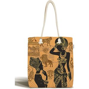 Schoudertas dames met rits - Afrikaanse vrouwen - Canvas 45x50 - Strandtas - Shopper tas - Dames tassen - Zomer - Hobby