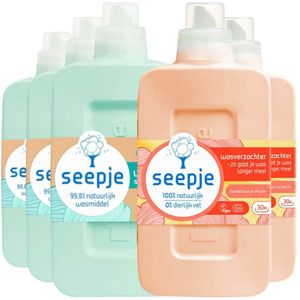 Seepje - Voor-alles-was Perzik - Wasmiddel en Wasverzachter - 5 Flessen