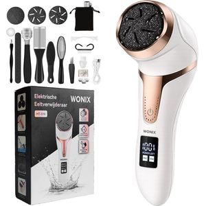 Wonix - Elektrische Eeltverwijderaar - Wit - Oplaadbaar - IPX7 Waterdicht - 3 Vijlschijven en 2 Snelheden - 10 in 1 Pedicure Set