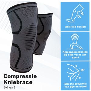 Revasupply™ - Kniebraces - 2 Stuks - Maat M - Knie bandage - Knie sleeve - Knie compressie - Blessures - Sport - Unisex - Zwart/grijs - 37-41 cm - Inclusief E-book