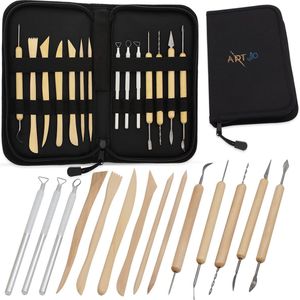ArtJo 14-delige Klei Gereedschap Pottenbakken Boetseren Boetseer Set - Beeldhouwen - Boetseergereedschap - Spatels/Mes/Mesjes/Mirettes - Keramiek/Polymeer/Boetseerklei - Modelleer - Kleigereedschap