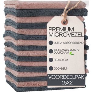 Ms.Clear ProDry - Premium Microvezeldoekjes - Set van 15x2 Poetsdoeken - 30x40cm - 300gsm - Hoge Kwaliteit - Multi Wasbaar - Effectief zonder Schoonmaakmiddel - Voor Schoonmaak & Auto