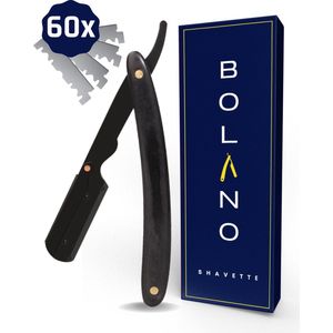 Bolano® Premium Shavette Open Scheermes Black Wood + 60 Single Edge Scheermesjes - Klassiek barbiersmes straight razor voor mannen - Cut throat razor Nekmes - Klassiek klap scheermes - Safety razor Feather mes