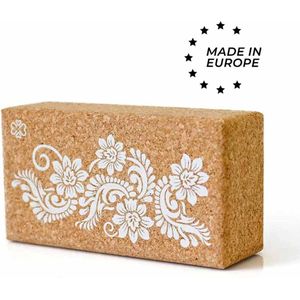 Eco Yogablok | Kurk  | Made in EU | Witte Bloemen Print