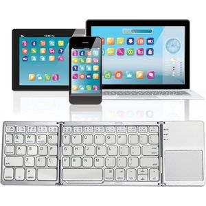 Universeel Draadloos Opvouwbaar / Inklapbaar Toetsenbord met Touchpad - Bluetooth Keyboard - Geschikt voor Tablet (Windows) PC & Apple Mac - QWERTY - Opvouwbaar - Zilver