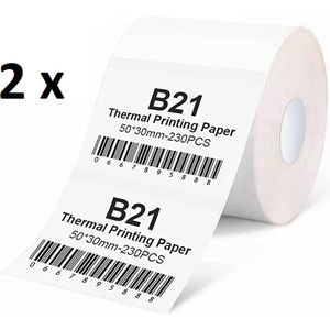 Niimbot Labels - Etiketten - Voor B21/B1/B3S/K3 - 50 x 30 mm - 230 vellen - Wit - Verpakking van 2 stuks