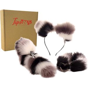 TipsToys Buttplug 3 Delige set - Staart Haarband met Oren en Halsband Zwart Bruin