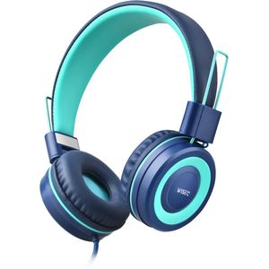 RockPapa L22 Kinderhoofdtelefoon, kabelhoofdtelefoon voor kinderen, 3,5 mm jack, opvouwbare, verstelbare met microfoon, over-ear hoofdtelefoon voor school, reizen, jongens, meisjes, Blauwgroen