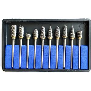 Frezensets – Set van 10 frezen – Mini frezenset van Wolfaamcarbide ø 3,00 x 6,00 mm – Multitool accessoiresset geschikt voor Dremel multitools