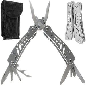 Multitool 13in1 - Zakmes - 13 functies - Inclusief beschermhoes - Werken - Outdoor - Camping - Multitool zakmes - Inc. bitset - survival - Multifunction tool - zilver - RVS