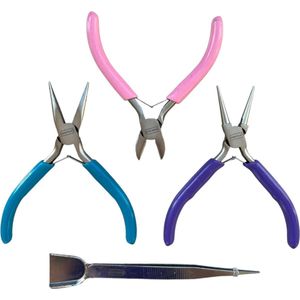 ESSENTIALS 4-delige Tangenset Gekleurd inclusief Pincet voor Sieraden - Kralen - Bedels - Sieraden Maken - Hobby Tangen - Zijkniptand - Rondbektang - Langbektang - DIY - Knutselen - Tangen Set - Knutselset - Tools - Hobbytangen
