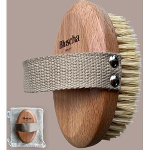 Bluscha® - Dry Brush - Droogborstel - Anti Cellulitis - 100% Natuurlijk - Dry Brushing - Lichaamsborstel - 0% Plastic - Massage - Huidverbetering - Natuurlijke haren - Droog Borstel - Stimuleert Bloedsomloop - Houten Borstel - Borstelen - Douche