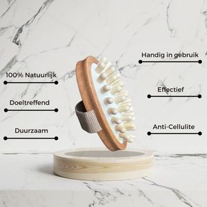 Bluscha® - Massage Borstel - Wit - Anti Cellulitis - 100% Natuurlijk - Dry Brushing - Lichaamsborstel - 0% Plastic - Huidverbetering - Droog Borstel - Houten - Borstelen - Douche - Massageborstel - Sinaasappelhuid - Doorbloeding - Masseren - Noppen