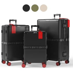 ONYX 3-delige Kofferset - Handbagage en Check-in koffer - 33L/65L/100 L - TSA slot - Spinner wielen - Lichtgewicht Trolley - Aluminium sluiting - Zwart