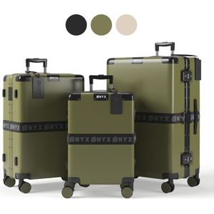 ONYX 3-delige Kofferset - Handbagage en Check-in koffer - 33L/65L/100 L - TSA slot - Spinner wielen - Lichtgewicht Trolley - Aluminium sluiting - Groen