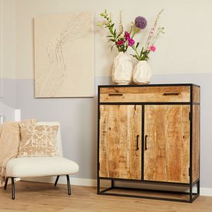 Kabinet - Denver - Kast - Naturel - Mangohout - Staal